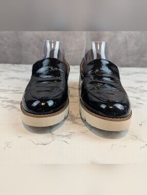 Vionic Kensley Black Patent Leather Lug Sole Loafer Shoes Size 8